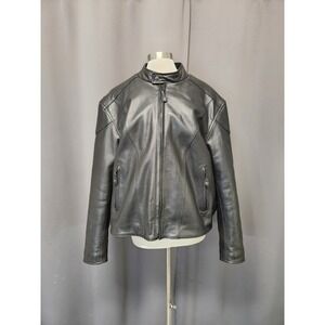 River Road Motorcycle Jacket Black Leather Cafe Racer Biker Mens Size 48